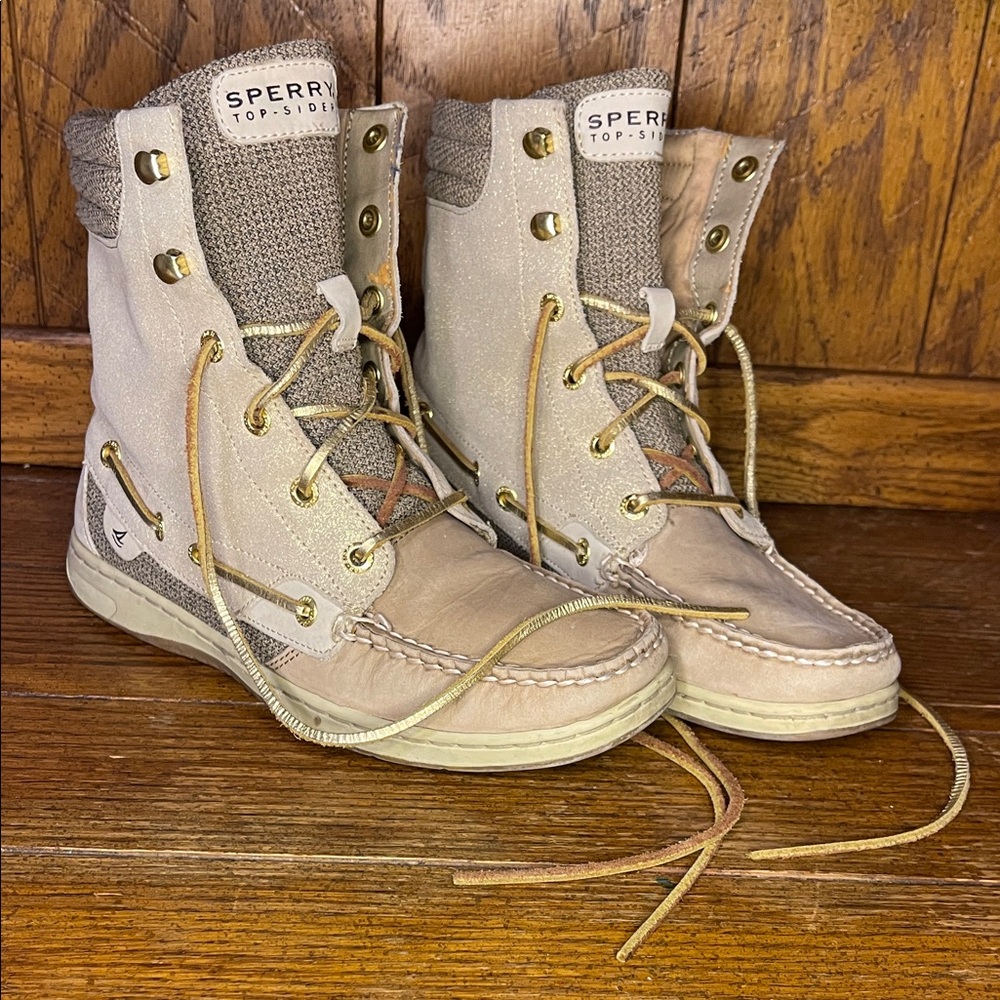 Sperry Top-Sider HIKERFISH Lace-Up Boots 7.5 Linen & Gold Accents - Picture 6 of 12